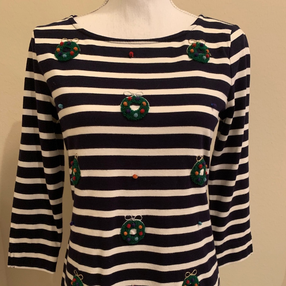 Talbots Cotton White and Navy Top